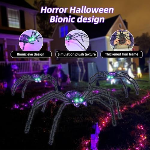 HOYECHI 3-Piece Lighted Halloween Spider - Holiday Decorations Outdoor Set of 3 Spider with 35 LED Lights for Front Yard Porch Gardens Party Outside Halloween Decor - Black - Image 3
