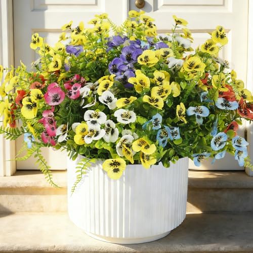 Artificial Pansies for Outdoors UV Resistant, 36pcs Fake Pansy Flowers Realistic, Yellow Pansy Flowers for Outdoor Planters, Colorful Faux Pansies Plants for Garden Outside Patio Porch Window Decor - Image 3