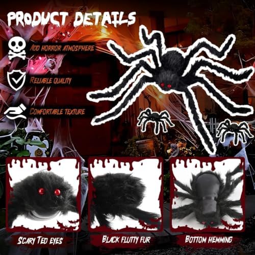 Giant Spider 6.6 Ft + 0.98 Ft*2, Halloween Decorations 78" Fake Halloween Decor Spiders Large, Furry Spiders for Outdoor Indoor Yard Home Costumes Party House Décor, 3 Packs - Image 4