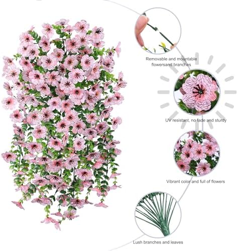 HyeFlora Artificial Flowers for Outdoors Decoration, 2Pcs Pink Fake Hanging Spring Summer Decor, Lifelike Plants, UV & Fading Resistant Flower for Porch Patio Balcony Planter Yard Home Garden - Image 3