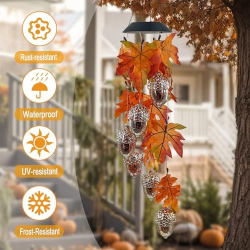 Solar Acorns Wind Chimes for Outside,Oak Leaves Danglers Mobile Lights - Image 2