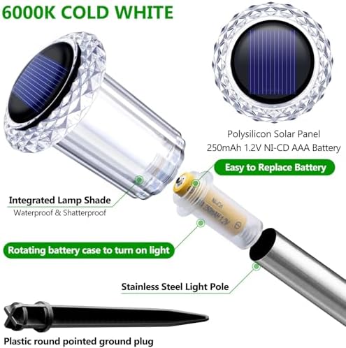 DenicMic Solar Lights Outdoor Waterproof 10 Pack Pathway Lights Cool White - Image 2