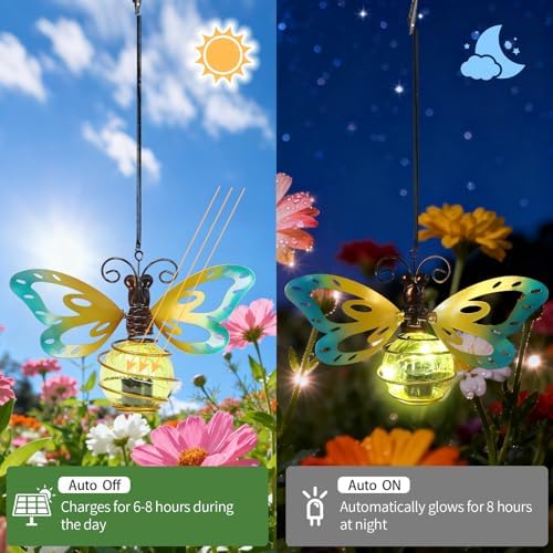 Butterfly Outdoor Decor with Bouncy Springs Pendant Lights Birthday Gifts for Women Mom Grandma,Hanging Solar Lights Outside Waterproof Metal Solar Garden Decoration for Porch,Yard,Backyard,Patio - Image 2