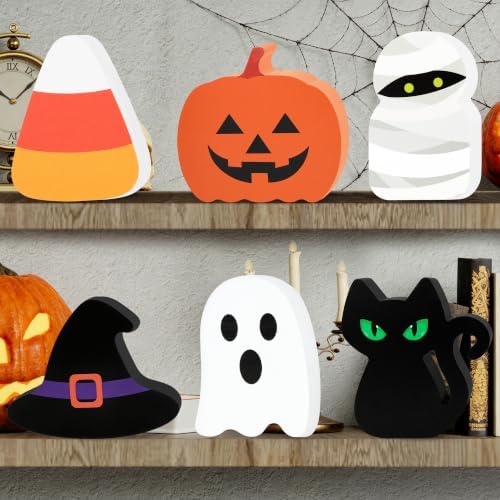 Halloween Decor, 6 Pcs Wooden Halloween Decorations for Home Table Sign by ZATAYE