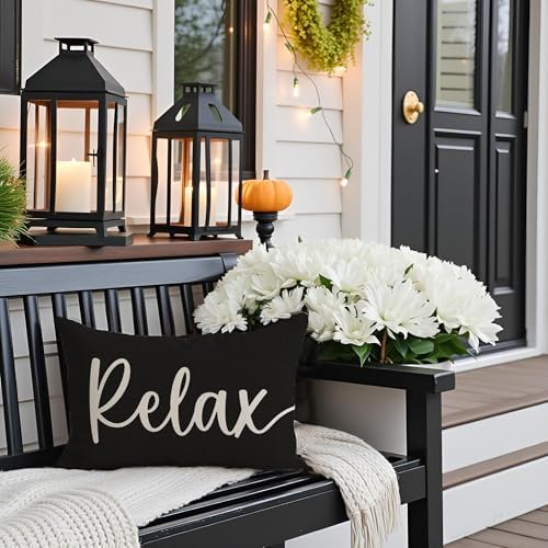 Decorative Throw Pillow Covers 12x20 Set of 2 Relax Unwind, Black - Image 7