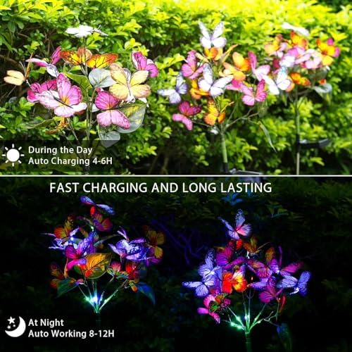 Adecorty Solar Garden Lights Outdoor Waterproof Decorative Solar Lights Outdoor 8 Pack with 176 LED 136 Butterfly Flower Garden Decor Yard Decorations Patio Lawn, Gifts for Mother's Day Mom Women - Image 2