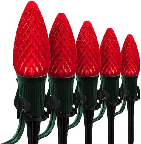 Wintergreen Lighting 25' OptiCore LED C9 Red Pathway Christmas Lights, Heavy Duty Bulbs for Driveway, Walkway Marker, 5" Commercial PathPRO Stakes, 18 Gauge Green Wire by WintergreenLighting