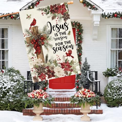 Baccessor Christmas House Flag 28x40 Inch Large Winter Cardinal Farmhouse - Image 2