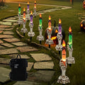 WATERGLIDE Halloween Decoration Candle Light Stakes, 10 Pack Skeleton Hands Hold Lighted Candle Pathway Makers, Waterproof Battery Operated with Timer, Light Up Figurine for Outdoor Holiday Party by WATERGLIDE