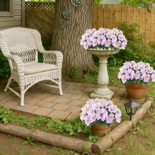 2 Pcs Artificial Outdoor Flowers Realistic Silk Fake Hibiscus Tropical Flowers Spring Summer Decoration UV Resistant Faux Plants for Outdoors Planters Outside Porch Patio Yard Garden Purple - Image 6