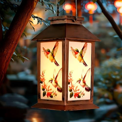 Hummingbird Outdoor Lantern House -Waterproof Hanging Solar Lanterns for Outdoor Patio, Porch, and Garden Decorfor Nature Lovers,Shaped Hummingbird with Lantern Design by ShangTianFeng