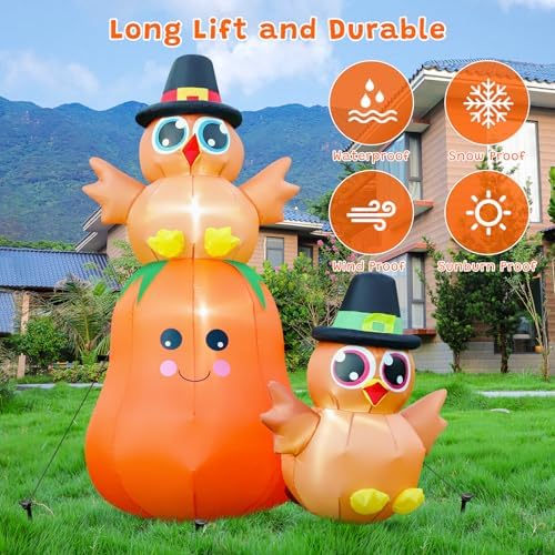 FunFanso 5 FT Thanksgiving Inflatable Turkey Pumpkin Outdoor Decoration - Image 4