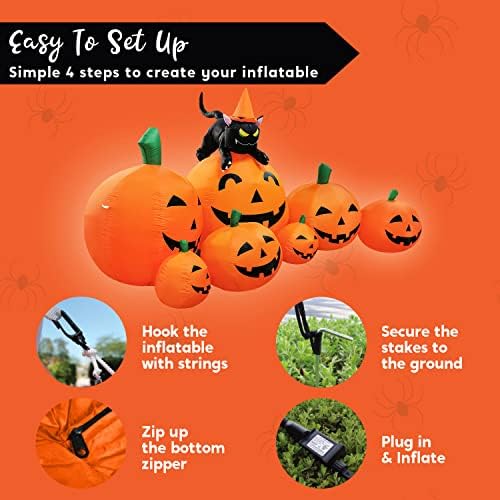 Joiedomi 7 FT Long Halloween Inflatables Pumpkin Outdoor Decorations, 7 Pumpkins Outside Decoration with Witch's Cat with Build-in LEDs Blow Up Inflatables for Party Yard Lawn Garden Decor - Image 6