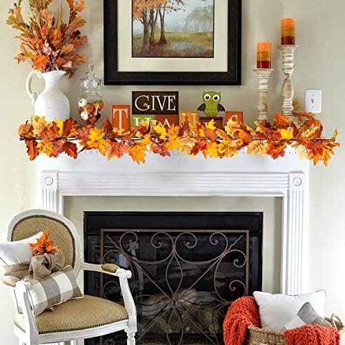 Fall Garland Maple Leaf, 2 Pack 5.9Ft/Piece Hanging Vine Artificial Autumn Foliage Garland Thanksgiving Decor for Home Wedding Fireplace Party Christmas - Image 2