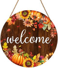 Fall Pumpkin Sunflower Front Door Welcome Hanger 12"x12" - Autumn Thanksgiving Farmhouse Decorations - Rustic Outdoor Hanging Plaque Wall Art for Home Porch by welcometoourhome