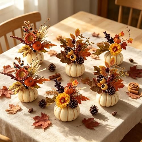 YLOLUL Set of 6 Mini Fall Pumpkin Floral Table Centerpiece Decoration by Unknown