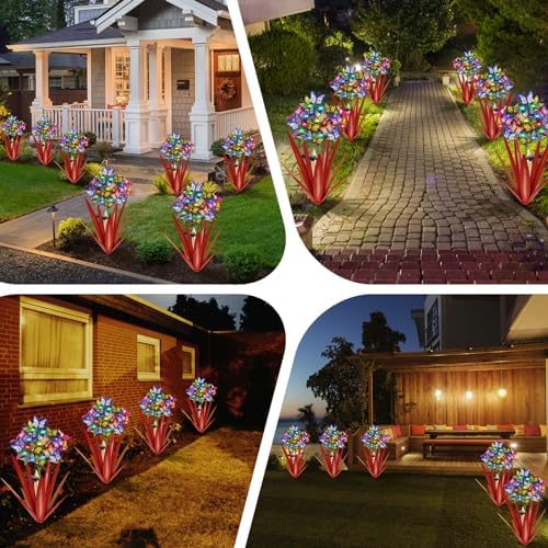 Homight Solar Metal Agave Butterfly Flower Stick Garden Sculpture - Outdoor Christmas Lights, Swaying Solar Lights Gift (2 PCS RED) - Image 5