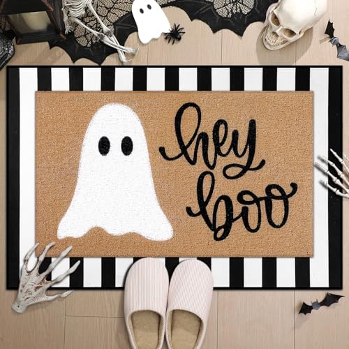 Tinideya 2 Pcs Halloween Door Mat Layered Hey Boo Ghost Welcome Mat - Image 6