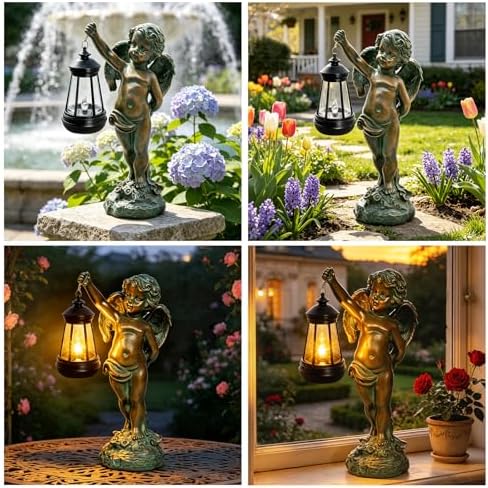 Solar Angel Garden Statues, Outdoor Angel Solar Hanging Lights Waterproof, Birthday Gifts for Mom Women Mother's Day, Cupid Boy Garden Figurines for Yard Decor Patio Porch Lawn Ornaments - Image 5