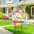JarThenaAMCS Spring Flower Metal Garden Stakes Colorful Floral Vase Decorative Lawn Sign Welcome Yard Sign for Home Outside Lawn Porch Walkway Decor by JarThenaAMCS