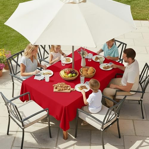 LUSHVIDA Rectangle Outdoor Tablecloth with Umbrella Hole 60x102 Inch Red - Image 2