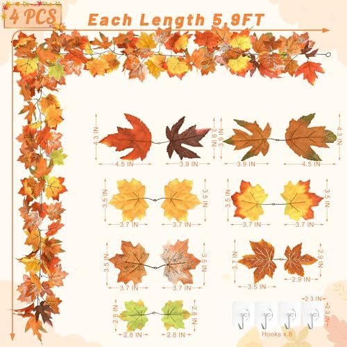 4Pack 23.6FT Fall Maple Leaf Garland for Autumn Thanksgiving Fall Decor - Image 2