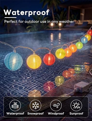 Multicolor Lantern String Lights Outdoor, 8.5FT Plug-in Patio String Lights with 10 Mini Hanging Lanterns, Waterproof Decorative Lights for Garden, Bedroom, Bistro, Christmas Party - Image 3