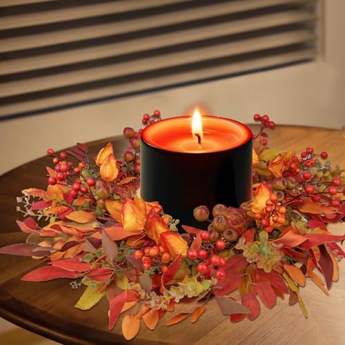 24 inch Berry Branches Fall Wreath for Front Door with Colorful Leaves - Image 7