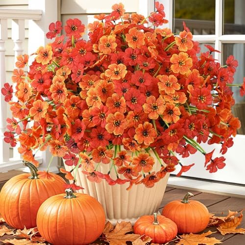24 Bundles Artificial Mums for Outdoors Decor, UV Resistant Fall Flowers by MACTING
