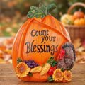 Topadorn 7.5" Fall Pumpkin Figurine with Turkey, Thanksgiving Table Decor by Topadorn