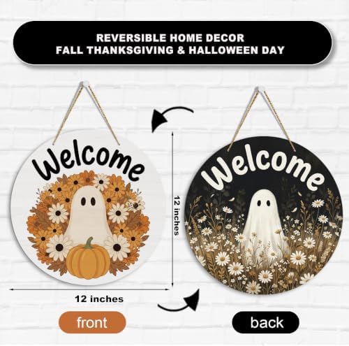 Welcome Sign for Front Door Fall Halloween Double-Sided Decor - Image 2