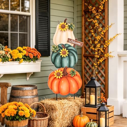VCUTEKA Fall Outdoor Pumpkin Garden Stake, 3PCS Thanksgiving Harvest Decor - Image 5
