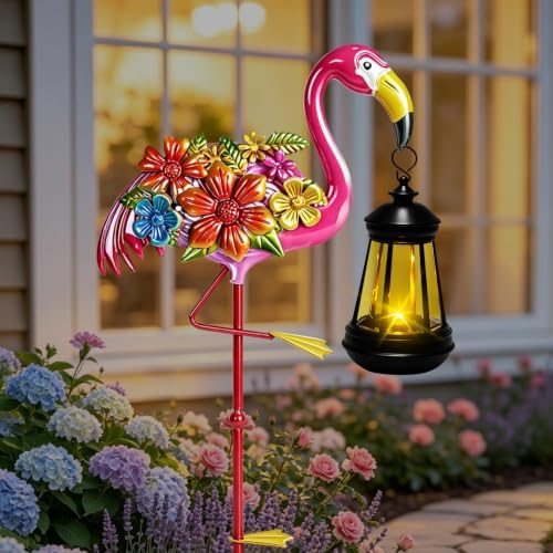 32.28in Pink Flamingo Garden Stakes with Solar Lights Outdoor Decor Gifts by EDOF