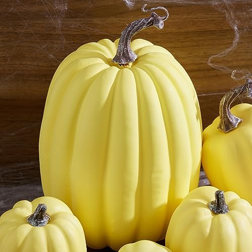 Lizxun 7Pcs Artificial Pumpkins Halloween Decoration, Lifelike Simulation Mixed Harvest Fall Foam Pumpkins for Halloween Thanksgiving Home Party Supplies (Yellow 01-7pcs) - Image 4