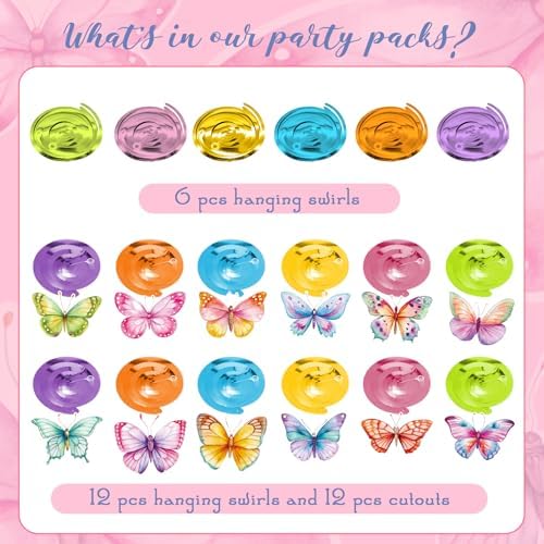 30 Pieces Butterfly Party Decorations - Watercolor Butterfly Hanging Swirls Spring Summer Theme Butterfly Decorations for Birthday Wedding Baby Shower Party Supplies - Image 5