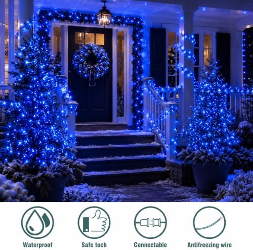 Hopolon Blue Christmas Lights, 2 Pack Total 100 Count 26 FT, Green Wire - Image 4