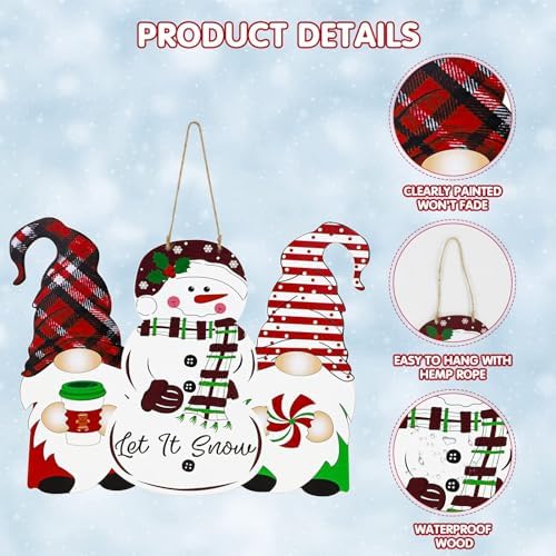Reversible Fall Thanksgiving Decor/Christmas Decorations for Home, Thankful Pumpkin Fall Gnome Welcome Sign Porch Wall Door Hanger, Christmas Wreath Wall Decor Let It Snow Sign - Image 4
