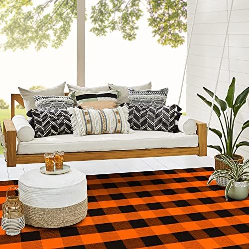 SEEKSEE Halloween Decor Buffalo Plaid Rug 4' x 6' Orange and Black Large Front Door Mat, Layering Area Rug, Halloween Rug for Outdoor Patio Entryway Indoor Living Room Kitchen Dining Room Decor - Image 4