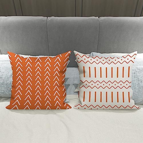 YCOLL Fall Pillow Covers 22x22 Set of 4, Modern Sofa Throw Pillow Cover for Fall Decor, Decorative Outdoor Linen Fabric Pillow Case for Couch Bed Car, Orange - Image 5