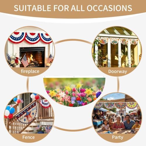 Spring Flowers Butterfly Semicircular Hanging Decorative Bunting Flag 2pcs - Image 7