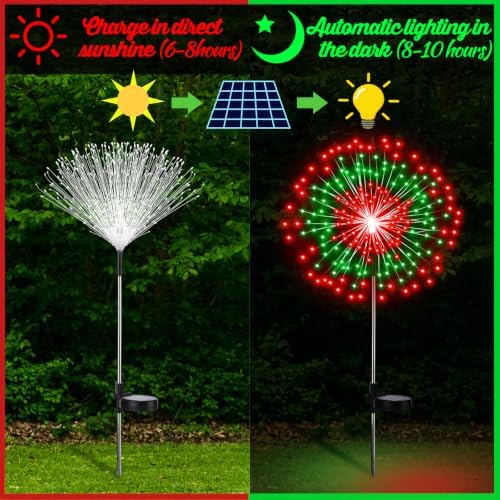 Tujoe 4 Pack Christmas Outdoor Garden Decoration Solar Firework Lights - Image 3