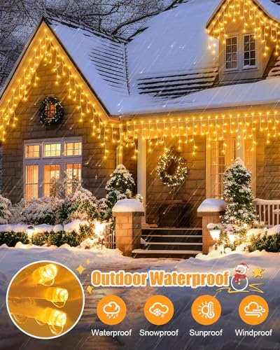 106 FT Christmas Lights Outdoor, 972 LED Waterproof Outside Christmas Lights Plug in, Connectable 8 Modes Hanging Fairy Lights with 216 Drops for House Eaves Yard Patio Wedding Decoration, Warm White - Image 4