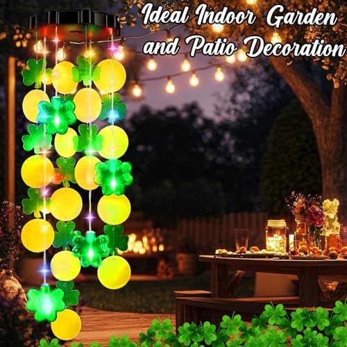 Shamrock Shell Solar Wind Chimes Outdoor with Shamrock Clover Design 27.5 Inch LED Shell Gradient Lights Hanging Decor for Garden, Yard, Patio, Porch - Image 7