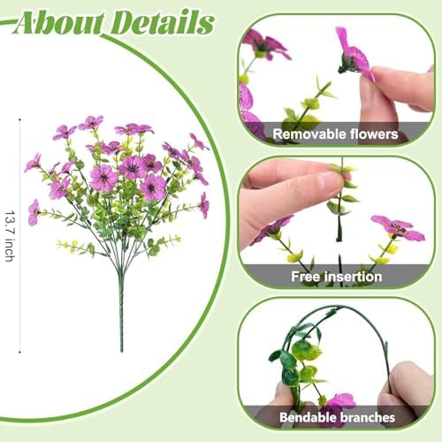 Ammyoo Artificial Flowers for Outdoors Spring Decoration, 12 Bundles Fake Flower Daisy with Realistic Eucalyptus Leaves, Faux Plants for Greenery Boxwood Porch Patio Garden Pot Lawn - Image 4