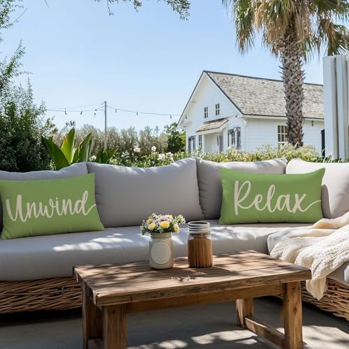 Throw Pillow Covers 12x20 Inch Set of 2 Relax Unwind, Apple Green - Image 2