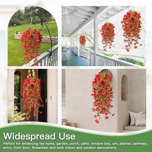 Artificial Flowers for Outdoors Fake Morning Glory Hanging Flower Decoration, 2 Pcs Realistic Faux Plants Petunias Trailing Vines, Spring Summer Decor for Porch Patio Balcony Planter Yard(Red) - Image 7