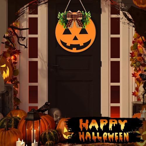 Moucuny Halloween Ghost Wreaths for Front Door, Wooden Welcome Door Sign - Image 3