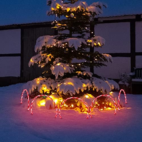 LAMPHOME 17''160 LED (10x16LED) Twinkle Arch Lawn Stake Light, Set of 10 Candy Cane Arch Outdoor Christmas Pathway Markers (RED+White) - Image 2