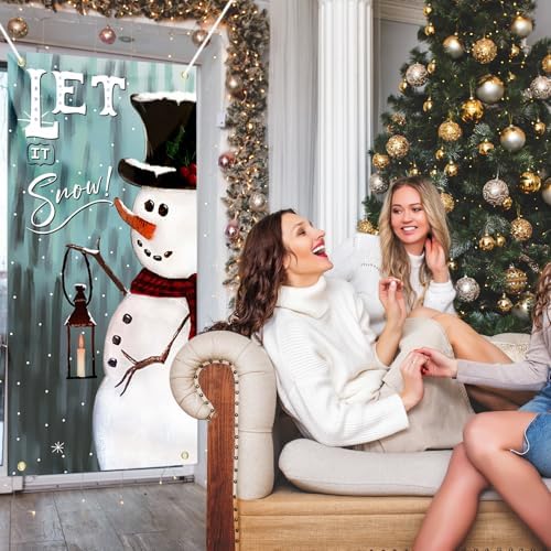 Christmas Door Cover Snowman Decoration Xmas Large Photography Background Banner Porch Sign for Winter Indoor Outside Front Door Banner Farmhouse Party Supplies 6 x 3 Feet - Image 6