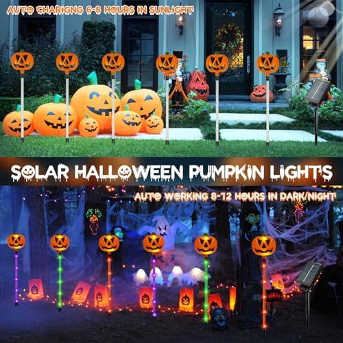 6 Pack Solar Pumpkin Lights Outdoor Waterproof for Halloween Decorations - Image 3